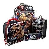 Jurassic World 6 piece Backpack and Lunch Box School Set (Black)