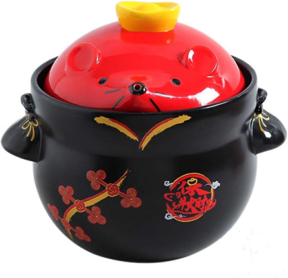 Health Casserole Dish Slow Cooking Pot with Lid, The Pot Can Be Put On The Dinner Table, Energy Saving and Environmental Protection, More Durable Soup Pot,Red-2.8L