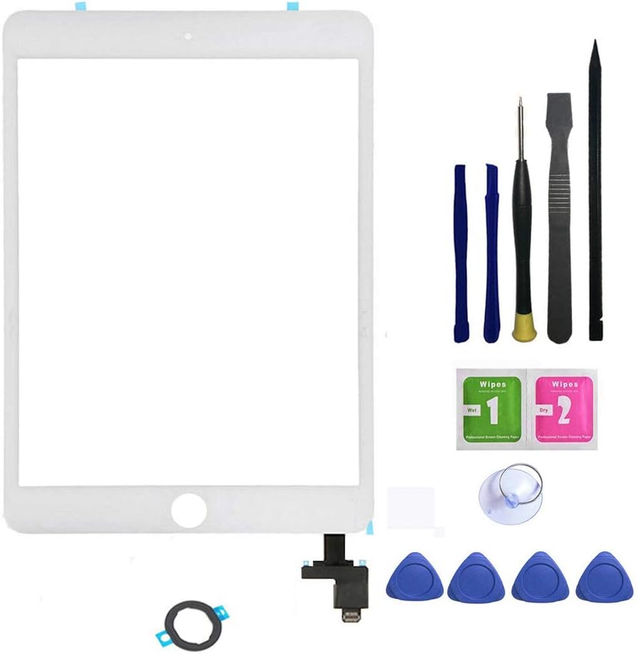 FeiyueTech Touch Screen Replacement for White iPad mini 3, Front Glass/Digitizer Touch Panel with IC Chip Connector and Repair tool Kit . (white)
