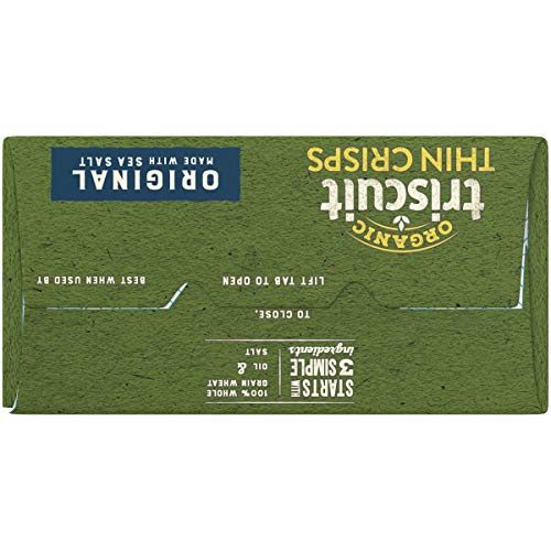 TRISCUIT ORGANIC ORIGINAL WHOLE GRAIN WHEAT CRACKERS, ORGANIC CRACKERS, VEGAN SNACKS, LUNCH SNACKS, 6.5 OZ