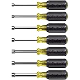 Klein Tools 65160 Tool Set, Made in USA, Metric Nut Driver Set Sizes 5, 5.5, 6, 7, 8, 9, and 10 mm, 3-Inch Chrome-Plate Hollow Shafts, 7-Piece