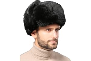 IBLUELOVER Men Trapper Hat Winter Russian Ushanka Hat with Faux Rabbit Fur Earflap Hat Windproof for Hunting Skiing…