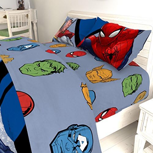TN 3 Piece Kids Grey Avengers Themed Sheet Set Twin Sized, Green Hulk Bedding Spiderman Captain America Superhero Pattern Gray Color Red Brown Yellow, Polyester