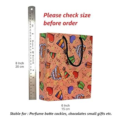 A&A Bags Small Multicolored Laminated Birthday Design Paper Bag -Pack of 10 (8 X 6 X 2 Inch)