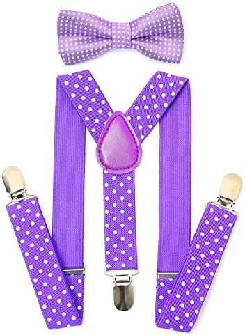 Child Kids Suspenders Bowtie Set - Adjustable Length 1 Inches Suspender with Bow Tie Set for Boys and Girls by AWAYTR (Purple Polka dot)