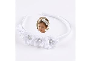 Toddler & Little Girl Satin Lotus Flower Headband - Sparkly Rhinestone-Accented Hair Hoop (Single Piece, Multiple Color (whit