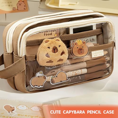 Dcceeo Capybara Pencil Case, Capybara Stationery Set with Pen, Stickers, Pins, Keyrings and Notepads Capybara Pencil Case Cute Large Capacity Office School Gift Girl Boy
