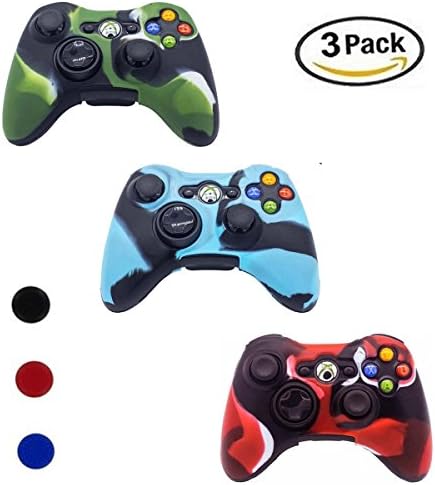 Xbox 360 Controller Case, YiCutte 3 Pack Combo Silicone Protective Game Controller Case with 4 Thumb Grip Stick Caps for Xbox 360 (XB-360)