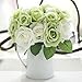 CQURE Artificial Flowers, Fake Flowers Silk Artificial Roses 9 Heads Bridal Wedding Bouquet for Home Garden Party Wedding Decoration (Green White)