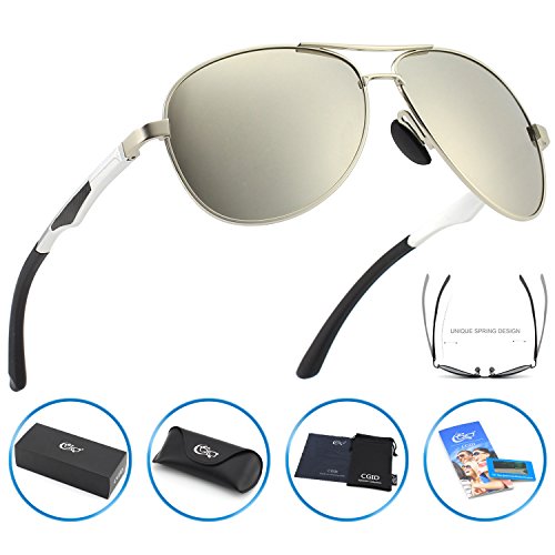 CGID GA61 Premium Al-Mg Alloy Aviator Polarized Sunglasses UV400, Full Mirrored Spring Hinges Sun Glasses for Men Women