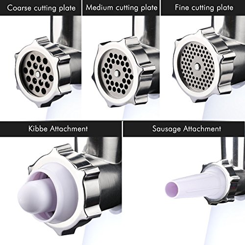 Meat Grinder Electric Stainless Steel Sausage Maker, Meat Mincer Sausage Stuffer with Grinding Plates for Home Use (White)