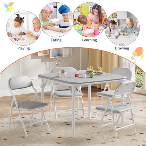 Garvee 3-Piece Folding Kids Table and Chairs Set, Adjustable Height Activity Table with 4 Chairs for Toddlers 3-8, BPA-Free Steel Frame | طقم طاولة أطفال