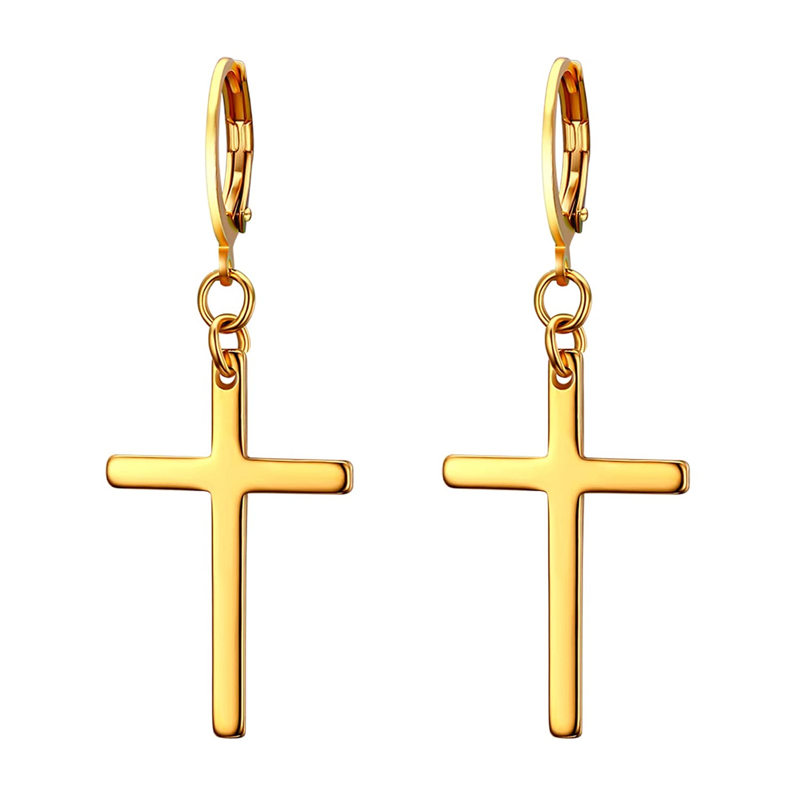 Flongo Men's Womens Vintage Stainless Steel Cross Dangle Stud Earrings, Religious Christmas Cross Drop Dangle Earrings