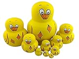 Winterworm 10pcs Cutie Lovely Adorable Mini Animal Theme Nesting Dolls Matryoshka Russian Doll Popular Handmade Kids Girl Gifts Toy Perfect Mother's Day Gift (Yellow Duck)