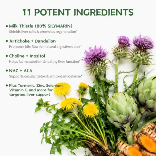 DR. Crown Milk Thistle Supplement for Liver Cleanse Detox & Repair- 80% Silymarin, with N-Acetyl Cysteine(NAC), Artichoke, Turmeric & Dandelion for Liver & Antioxidant Support, Gluten Free, Non-GMO