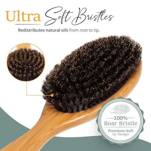 Retros Market Belula 100% Boar Bristle Hair Brush Set (Medium). Soft Natural Bristles For Thin And Fine Hair. Restore Shine And Texture. Wooden Comb, Travel Bag And Spa Headband Included - View #10
