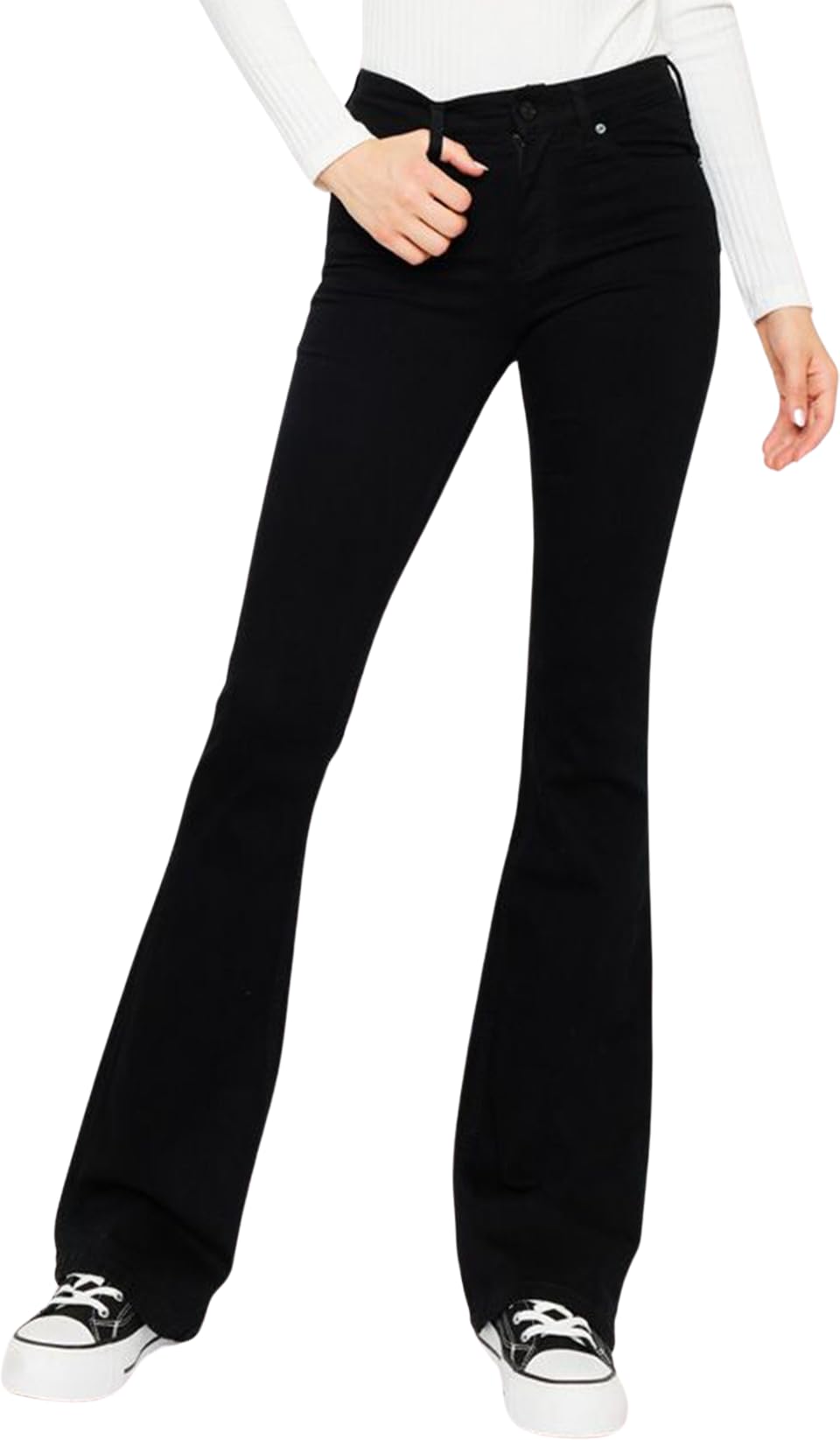 Photo 1 of Kan Can Women's Mid Rise Flare Hem Jeans (KC6102BK, 11/29)