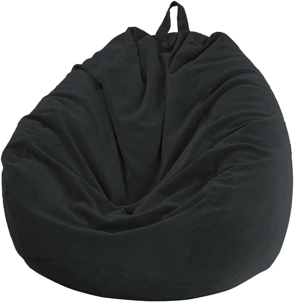 Chickwin - Bean Bag Chair Cover, Corduroy Bean Bag Chair Without Filling - For Outdoor and Indoor Relaxation, Lounge Chair, Bedroom Cushion - Black - 100 x 120 cm