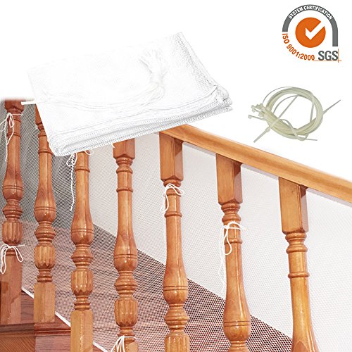 Luerme 10Ft Child Safety Rail Net Outdoor Balcony & Stairway Deck Railing Safety Net Banister Stair Net Child Pet Toy Safety Stairs Protector Kid Safe Guard (White)