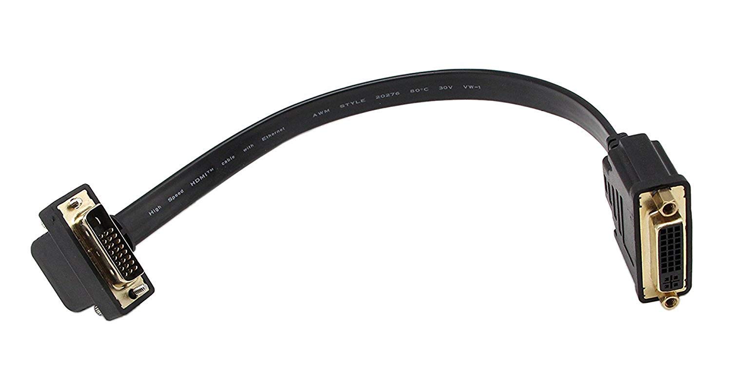 zdyCGTime DVI Extension Cable, 1FT Flat Slim DVI-D Dual Link 24+1 Digital Video 90 Degree Angle Male to DVI Female Extension Cable