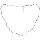 AOOVA Little Waves Dance Freshwater Pearl Necklace for Women, 6-7mm Rice-Shaped Slightly Flawed, Gold-Filled Fashion Jewelry