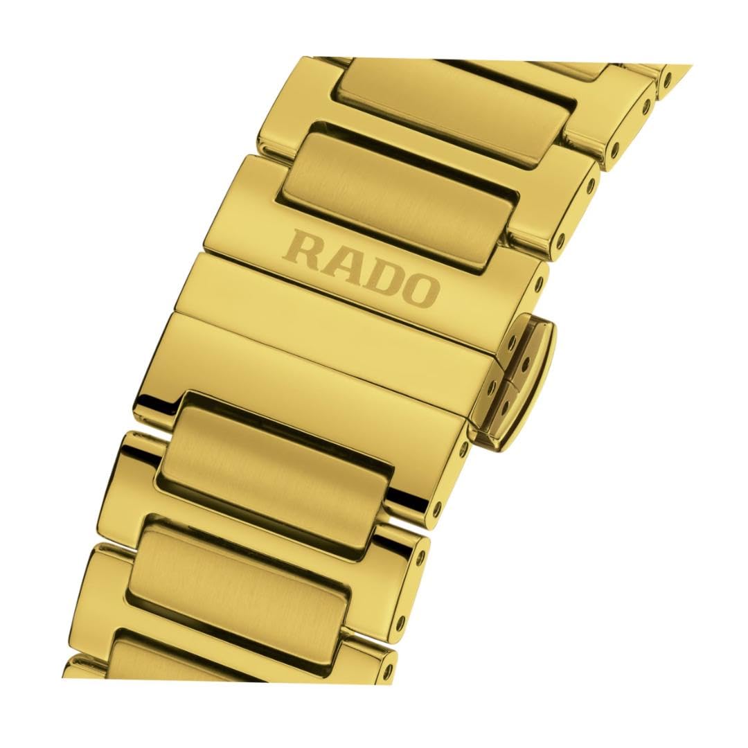 Rado DiaStar Original Automatic - Men - Swiss Watch - Ultra-Shiny Yellow Gold couloured Ceramos and PVD Coated Stainless-Steel Case - Sapphire Crystal and 11 Light Blue Cubic Zirconia on a diamond powder decoration - 80 hours of Power reserve - Automatic - 38 mm - Water Resistant down to 100 M