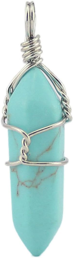 Aituo 1 Pcs Wire Wrap Gemstone Crystal Quartz Healing Point Chakra Pendants Necklace for Jewelry Making Charm