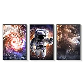 3 Piece Framed Canvas Wall Art for Living Room, Bedroom Astronaut in Space Canvas Prints for Home Decoration Ready to Hang - 16"x24"x3 Panels