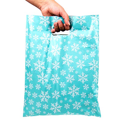 Merchandise Bags 12x15 - Snowflakes Print - 100 Pack - Glossy Retail Bags - Shopping Bags for Boutique - Boutique Bags - Plastic Shopping Bags