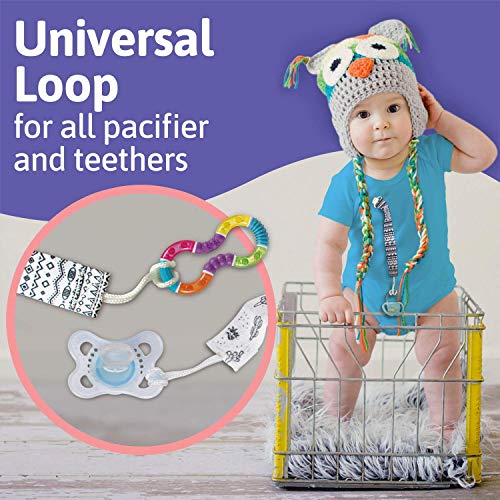 image for PUTSKA Pacifier Clips - 4 Pack Set of Unique Modern Design in Black an