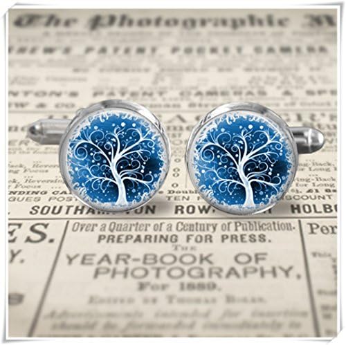 Cuff Links - Blue Tree of Life - Cufflinks - Choose Size &amp; Finish - Bronze Silver