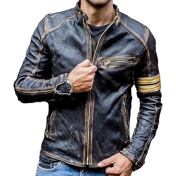 【汚れなし】RETRO SYNTHETIC LEATHER JACKET RushClothing Men's Cafe Racer Real Retro Hiphop Vegan Pu