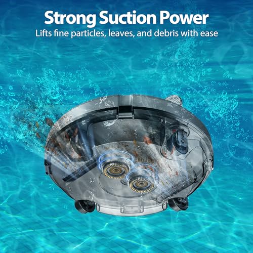 Redroad Cordless Robotic Pool Cleaner,Automatic Pool Vacuum Lasts 150Mins,Powerful Suction,Self-Parking, Maximum Climbing Angle 18 Degrees,Lightweight for Above/Inground Pools Up to 1200 Sq.Ft.