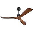 CACI Mall 52 inch Ceiling Fan no Lights, Wood Ceiling Fan with Remote for Indoor Outdoor, Bedroom, Dining Room, Living Room, Farmhouse, Patio Porch, 3 Blades, Reversible DC Motor