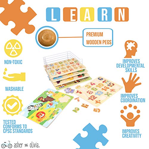 5 Wooden+Toddler+Puzzles+Rack+Set