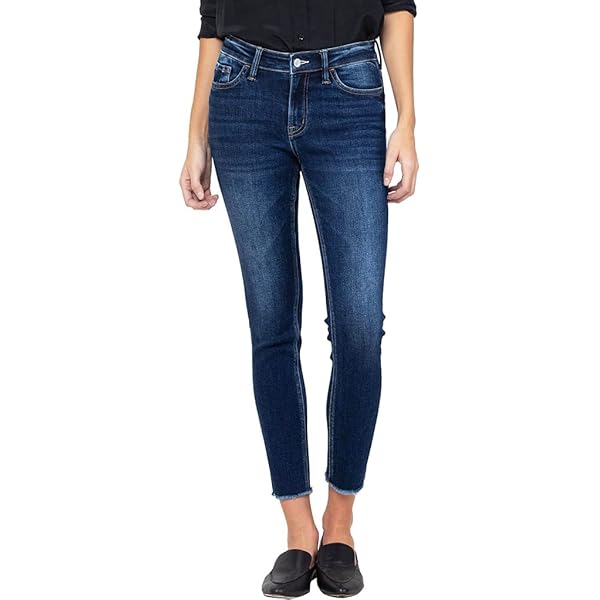 VERVET by Flying Monkey Women's Mid Rise Raw Hem Crop Skinny Jeans