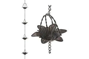 Jemeni 6.5 Feet Metal Rain Chain for Gutters, Lily Flower Style, Bronze……