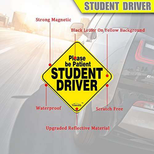 GAMPRO Set of 2 Please Be Patient Student Driver Reflective Vehicle Bumper Magnet, Reflective Vehicle Car Sign Sticker Bumper Drivers, Reduce Road Rage and Accidents for Rookie Drivers(2 Pack)
