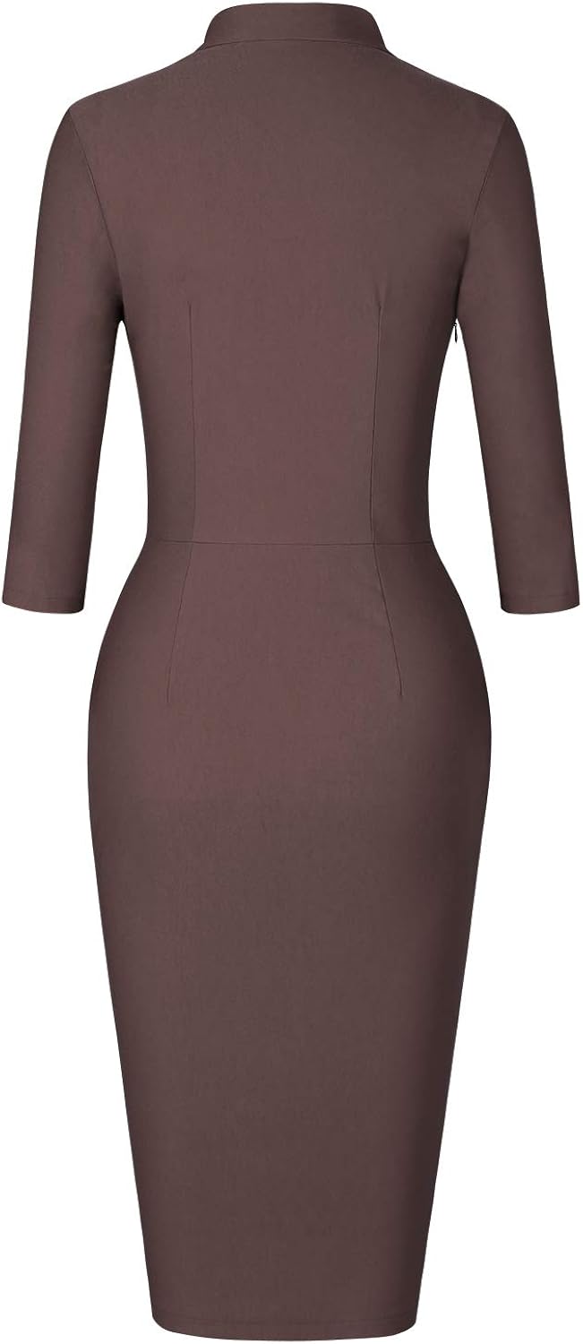 MUXXN Women's Classic Vintage Tie Neck Formal Cocktail Dress with Pocket: Clothing