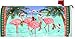 Pink Flamingos in Santa Hats Under Decorated Palm Christmas Trees Holiday Mailbox Wrap Cover