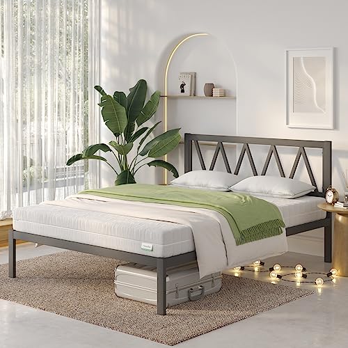 Novilla Full Size Bed Frame with Headboard, Metal Platform Bed Frame, Heavy Duty, No Box Spring Needed, Wood Slat Support, Easy Assembly, Black