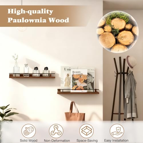 VINATO Set of 3 Wooden Wall Shelves 40 x 15 x 4.5 cm for Kitchen, Living Room, Office and Bedroom, Wall Shelf, Brown