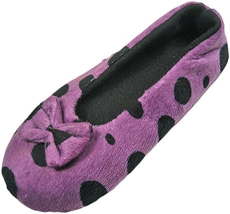 Ladies Warm Spotty Velour House Slippers with Fleece Lining
