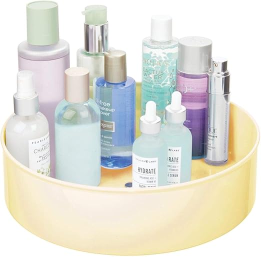 Amazon Com Mdesign Plastic Spinning Lazy Susan Turntable Storage Tray Rotating Organizer For Bathroom Vanity Counter Tops Dressing Tables Makeup Stations For Cosmetics Soaps Vitamins Light Yellow