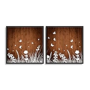 2 Piece Framed Canvas Wall Art for Living Room, Bedroom Wood Flower Theme Canvas Prints for Home Decoration Ready to Hang - 16"x16"x2 Panels
