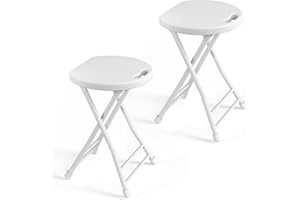 IWDOO Folding Stool, 18 Inch Foldable Stool with Handle & Steel Frame, Pack of 2 Folding Bar Stools, 440lbs Sturdy Foldable Lightweight Metal Chair for Camping, Indoor and Outdoor, White