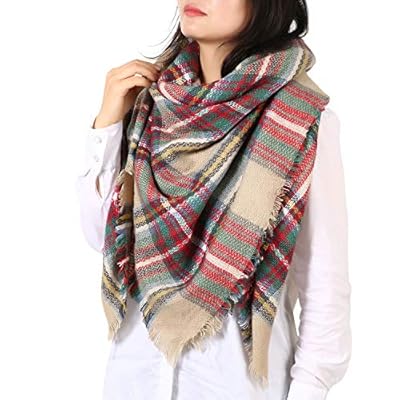 Women Plaid Blanket Scarf Winter Warm Square Oversized Tartan Shawl Wraps Large Cozy Knitting Scarves