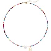 Seensea 26 Letters A to Z Initial Necklace for Women - Colorful Beaded Handmade Choker Rainbow Initial Boho Style - Gift for Women