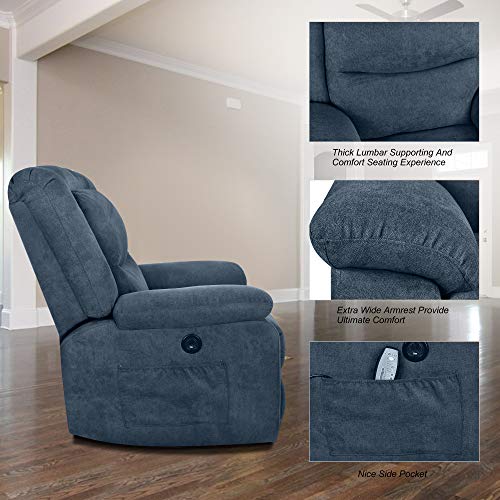 MAGIC UNION Overstuffed Fabric Electric Recliner Chair Heated Vibration Massage Sofa with USB Charge Port Home Theater Seating