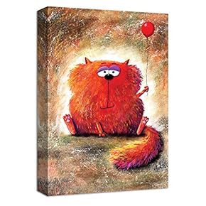 Canvas Wall Art Red Cat Hold A Red Balloon Painting Artwork for Home Prints Framed for Kids - 12x18 inches